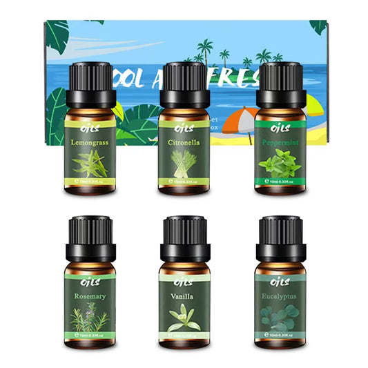 6 Natural fragrances (eucalyptus, vanilla, Citronella, rosemary, mint, lemon leaf) Aromatherapy oils for the home office using a
