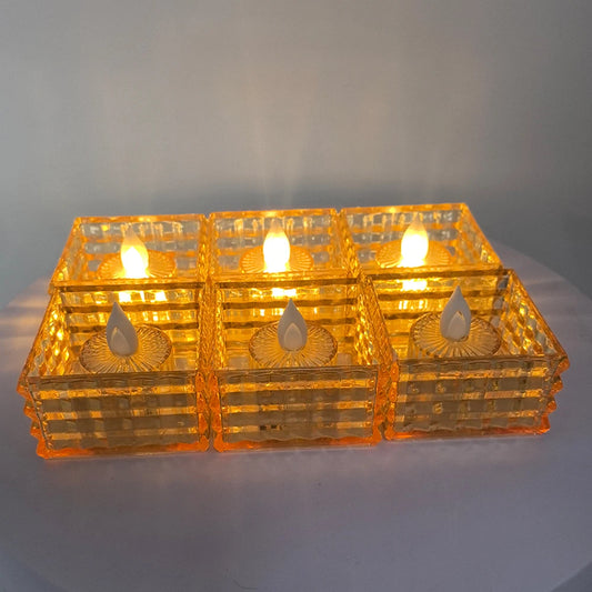 6pcs LED Mini Square Candle Light, Clear Crystal Candle Light For Parties, Marriage Proposal, Christmas, And Other Occasions