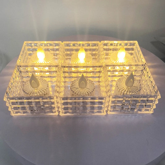 6pcs LED Mini Square Candle Light, Clear Crystal Candle Light For Parties, Marriage Proposal, Christmas, And Other Occasions