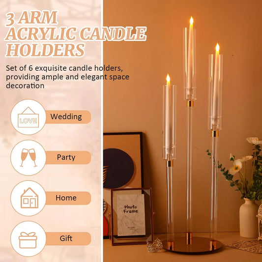 5pcs/10pcs)Acrylic Candelabra Centerpieces Tall Clear Candle Holder Gold 3 Arm Crystal  Candlesticks Holder  for Wedding Party